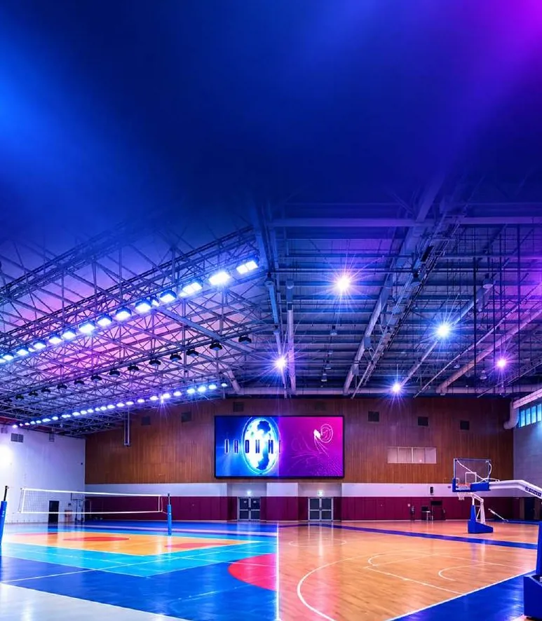 Indoor sports hall with LED scoreboard